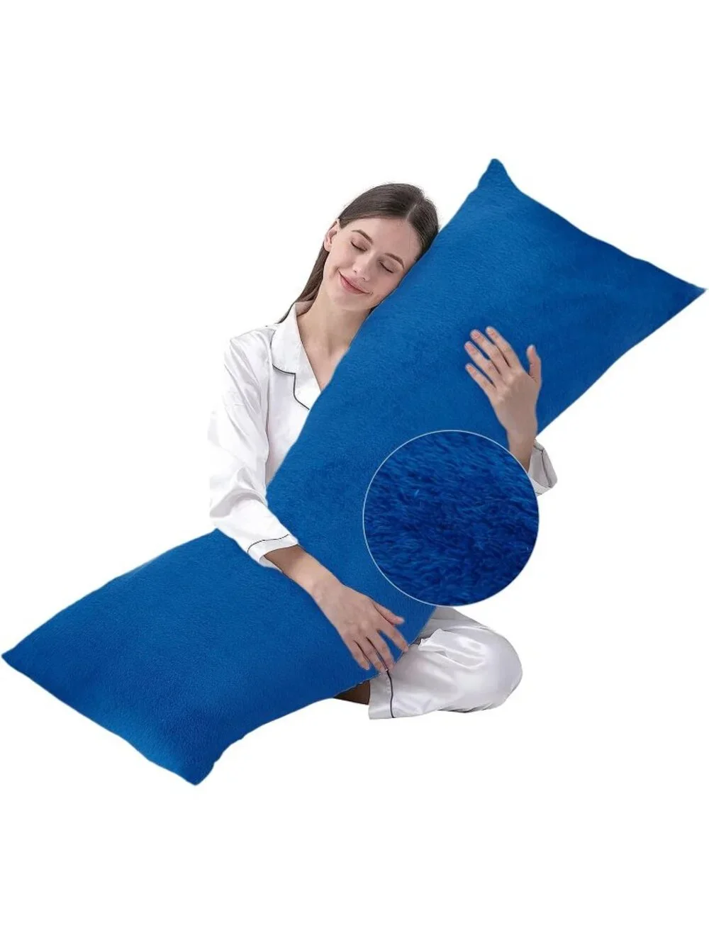 〽️Large Body Pillow Insert Faux Fur Cover Fluffy Long Bed Pillow Blue 20x54Inch